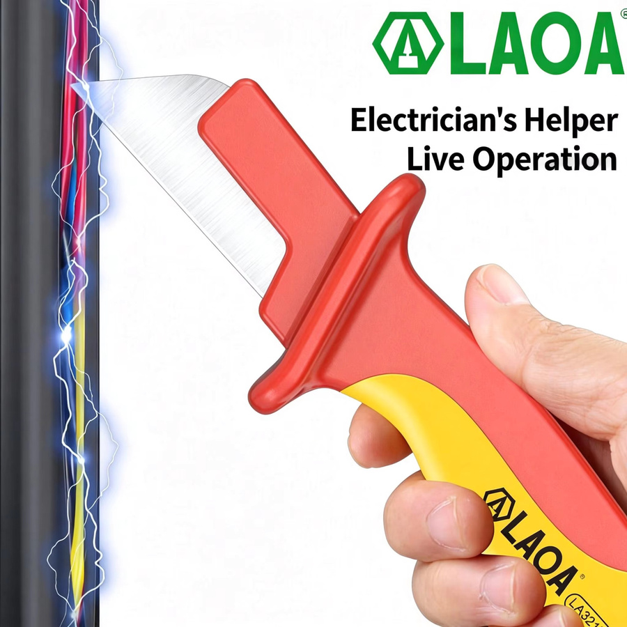 LAOA Isoliertes Elektriker-Messer Spannungsfestes Kabelschneidewerkzeug und Abisolierwerkzeug mit gerader Klinge in Rot - Bild 2