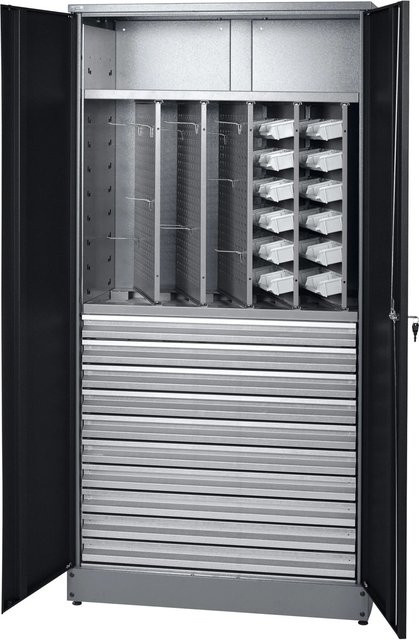 Küpper Materialschrank aus Stahlblech mit 2 Türen und 10 Schubladen, Schwarz-Hellgrau, H x B x T: 180 x 91 x 45 cm - Bild 1