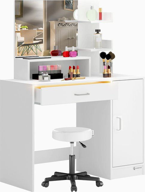 Schminktisch Jocelyn von CASARIA in Weiß mit Rollhocker, B/T/H: 140 x 90 x 40 cm - Bild 1