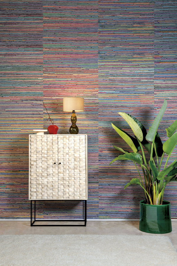 Omexco Tapete Rainbow Raj AT41 in Multicolour mit abstraktem Streifendesign aus Vlies und Textil - Bild 1