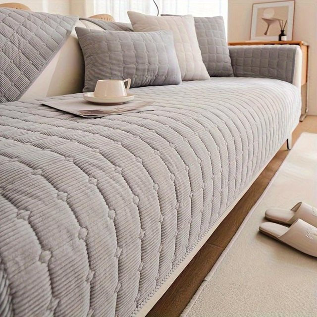 Rutschfester Plüsch-Sofabezug von Your Warm Home in Grau, universeller Couchbezug aus Samt, Breite: 90 cm, Tiefe: 240 cm - Bild 1