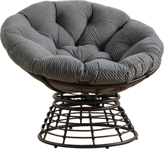 Drehbarer Papasan-Sessel in Grau mit Cordstoff-Polster und Stahlrahmen, B/T/H: 92 x 92 x 67 cm - Bild 1