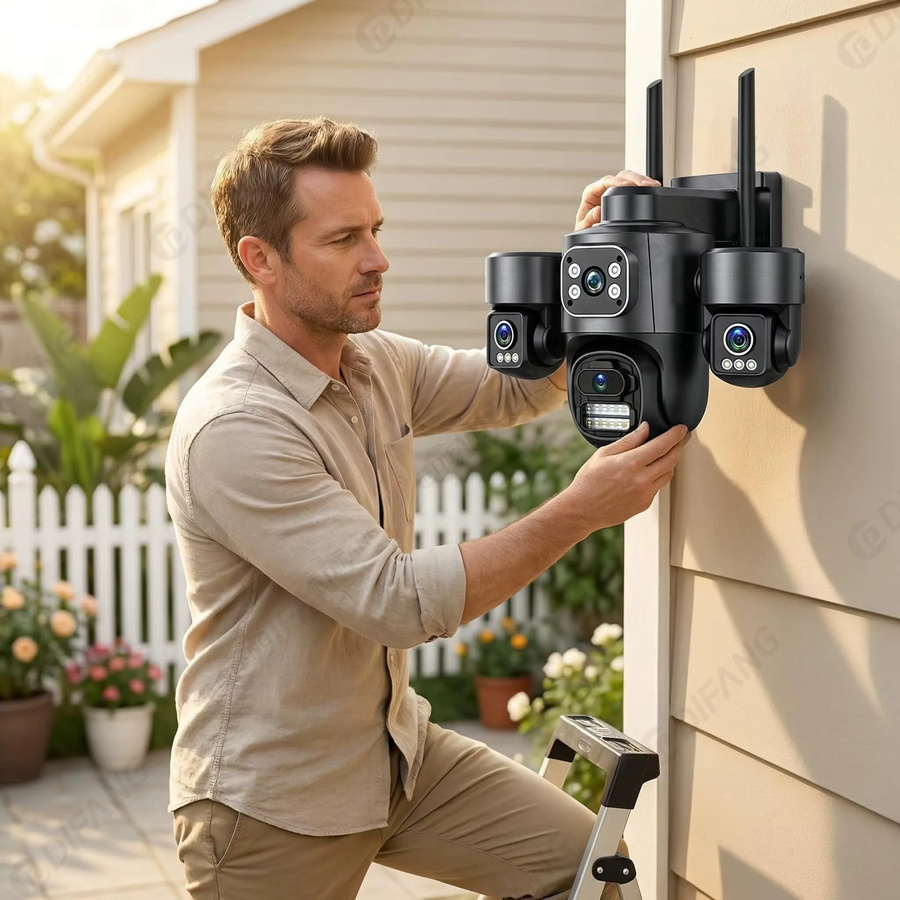 DiFang 15MP WLAN IP-Sicherheitskamera mit 3-Linsen-System, wasserdichte CCTV-Außenkamera mit automatischer Verfolgung, 2-Wege-Audio und iCsee Alexa-Kompatibilität, Schwarz - Bild 2