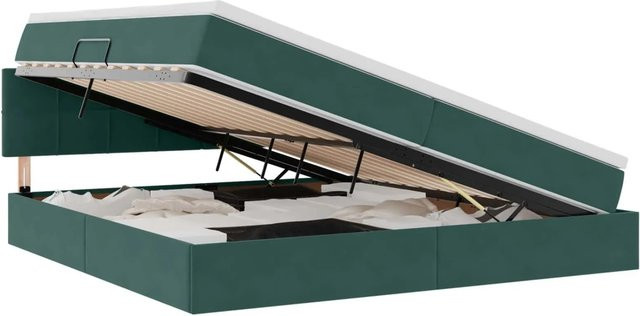 vidaXL Bett mit Stauraum und LED-Beleuchtung aus Samt in Dunkelgrün, B/T: 200 x 200 cm - Bild 1