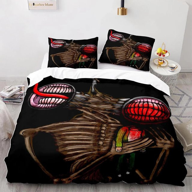 3-teiliges Siren Head Bettwäsche-Set aus Mikrofaser in Schwarz, bestehend aus Bettbezug und Kissenbezügen, B/H: 180 x 210 cm - Bild 1
