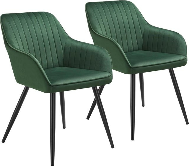 tectake Esszimmerstuhl Marilyn 2er Set, gepolstert in Samtoptik mit Steppmuster und Stahlbeinen, Dunkelgrün-Schwarz, B/T/H: 58 x 62 x 82 cm - Bild 2
