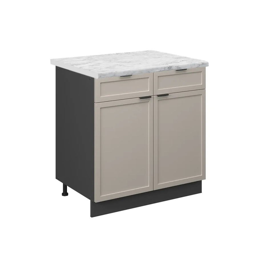 Vicco Küchenunterschrank Fame-Line Schubladenschrank in GrauBeige mit Marmor-Optik und Anthrazit Korpus, Breite: 80 cm, Höhe: 82 cm, Tiefe: 60 cm - Bild 2