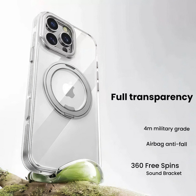 Magnetische Schutzhülle für Apple iPhone 17-Serie mit 360 Grad drehbarem Ständer und integrierten Knöpfen in Transparent - Bild 1