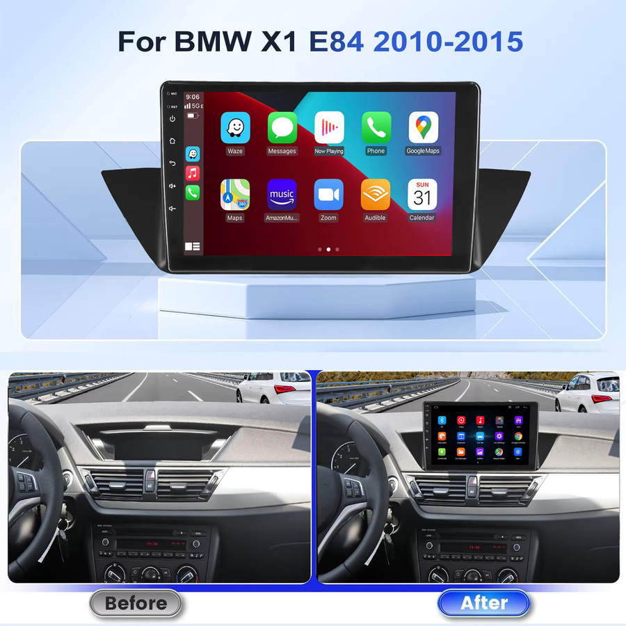 ESSGOO Android 15 Autoradio für BMW X1 E84 2010-2015 mit 10,1 Zoll Display, 4+64GB, Wireless Carplay, Android Auto, GPS, WIFI, Bluetooth und USB in Schwarz - Bild 2