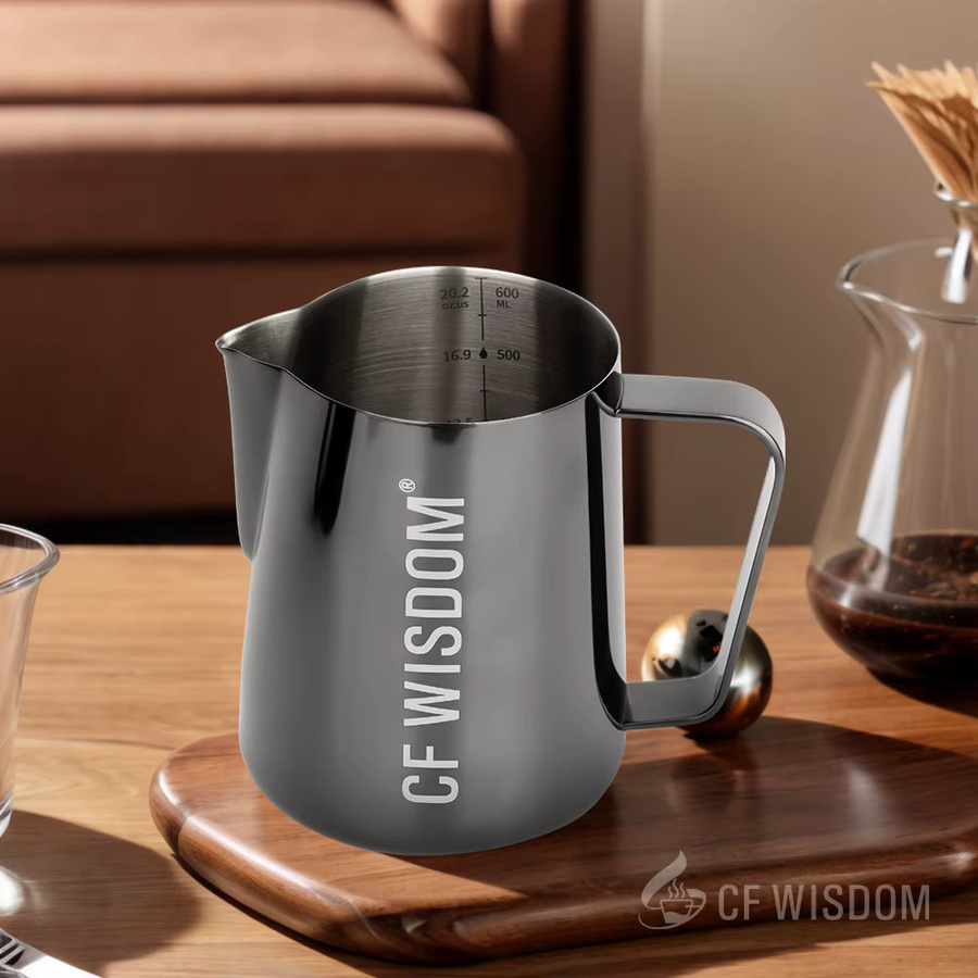 CF Wisdom Espresso-Milchaufschäumkrug mit Krokodil-Auslauf-Design aus Edelstahl, 600 ml, Schwarz/Silber - Bild 6