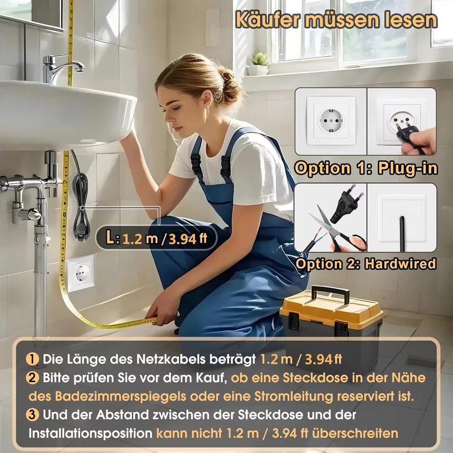 MYGIIVOVO Badezimmer-Wandspiegel mit LED-Beleuchtung, Touch-Schalter und 3 dimmbaren Farben, rechteckig - Bild 3
