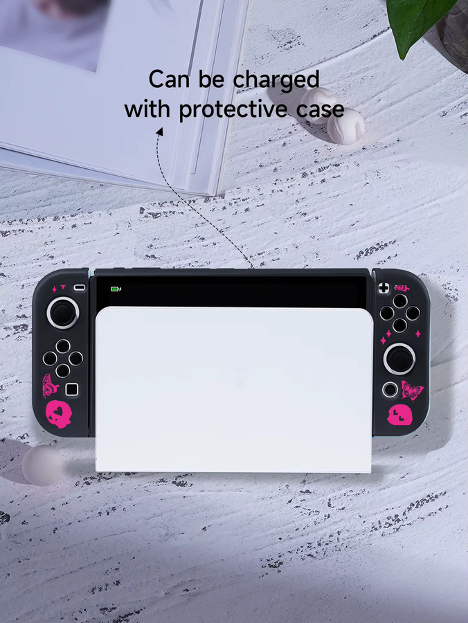 Schädel Schutzhülle für Nintendo Switch OLED mit trennbaren Handschuhen für Joy-Con in Schwarz - Bild 3