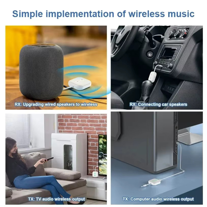 VIKEFON 2-in-1 Bluetooth 5.3 Audio-Empfänger und -Sender Multipoint Wireless Adapter mit Mikrofon und 3,5-mm-AUX-Stereo-Anschluss in Weiß - Bild 3