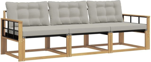 vidaXL Outdoor-Sofagarnitur aus Akazienholz mit Kissen in Weiß und Grau - Bild 1