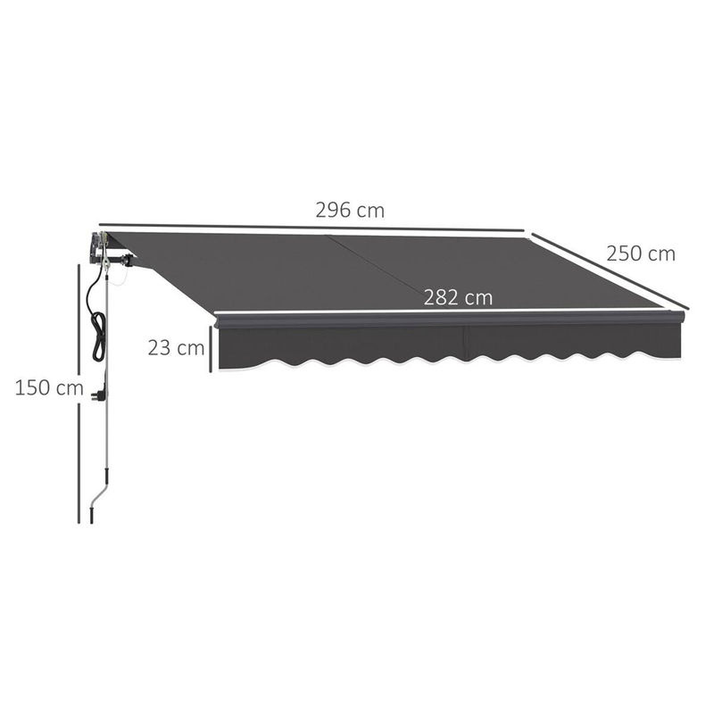 Outsunny Markise dunkelgrau mit Aluminiumgestell und Polyesterbezug, Wandmontage, B/H/L: 250 x 150 x 296 cm - Bild 5