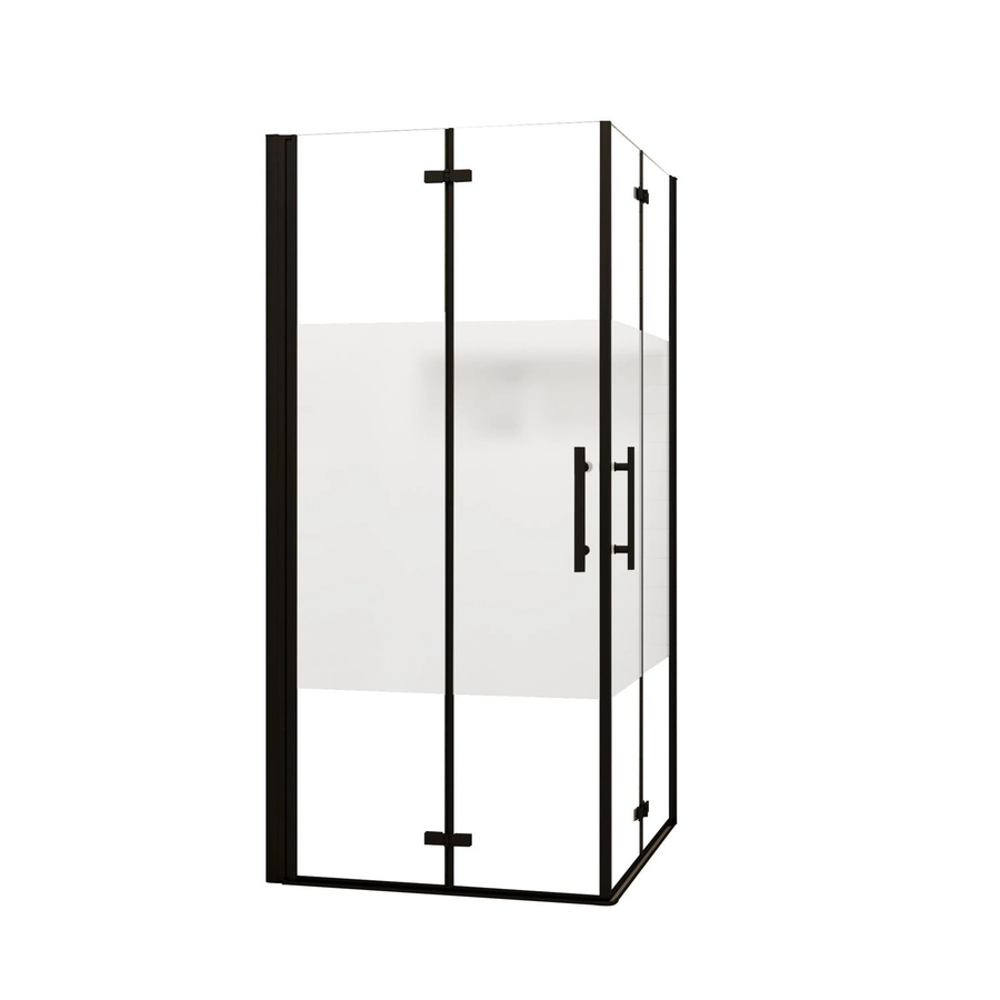AICA Eckdusche Duschkabine mit Falttür und Pendeltür, Schwarz, Teilsatiniert, 6mm Nano-ESG, B/T/H: 90 x 90 x 195 cm - Bild 2
