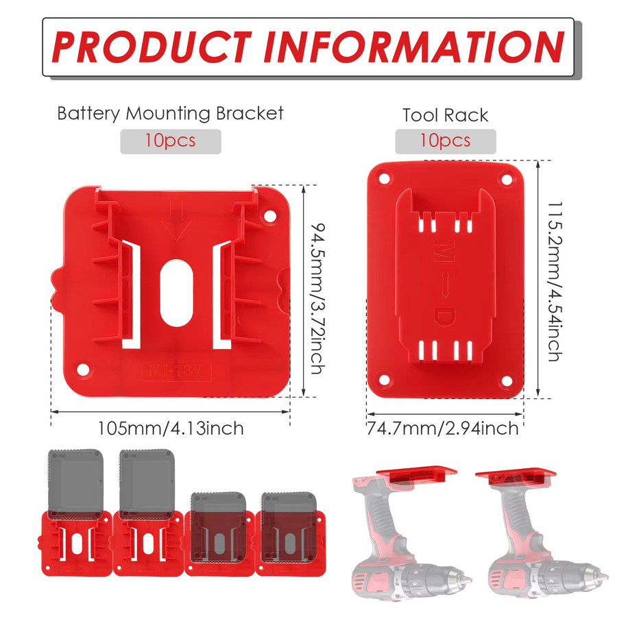 20 Stück Werkzeughalter und Batteriehalterung für Milwaukee 18 V Batterien in Gelb und Rot - Bild 2