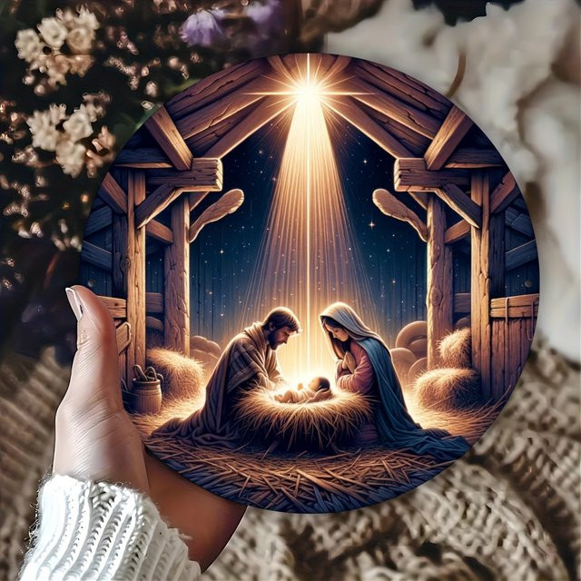 Potdemiel Rundes Aluminiumfolien-Gravurschild als Weihnachts-Wandbehang in Mehrfarbig, Durchmesser: 20 cm - Bild 1