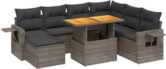 vidaXL 8-tlg. Garten-Sofagarnitur in L-Form mit Kissen und Couchtisch, Grau, Poly-Rattan mit Metallgestell - Bild 1