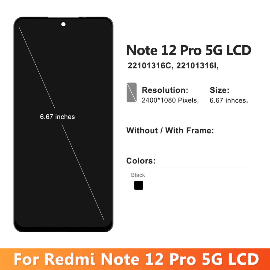 Xiaomi Redmi Note 12 Pro 5G OLED/TFT-Bildschirm mit Rahmen, LCD-Display und Touchscreen-Digitizer in Schwarz - Bild 3