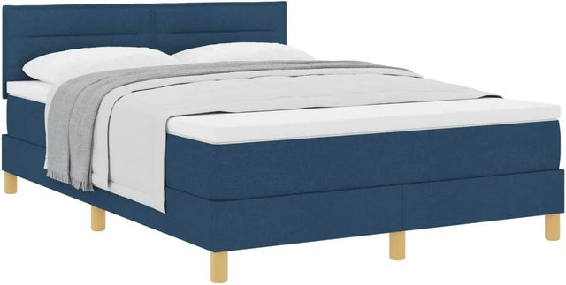 vidaXL Boxspringbett mit Matratze und Kopfteil in Blau, Hybridbett mit Taschenfederkern aus Stoff, B/T: 140 x 190 cm - Bild 1