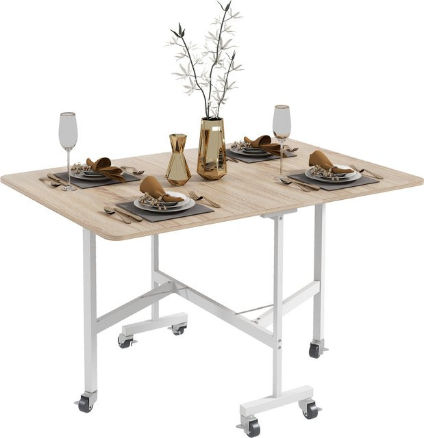 HOMCOM Esstisch klappbar mit Rollen in Eiche, moderner Küchentisch aus MDF und Metall, B/T/H: 120 x 80 x 73 cm - Bild 1