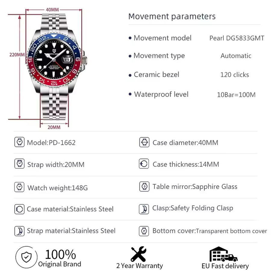 PAGANI DESIGN Armbanduhr, Automatik, Edelstahl, Blau, 40 mm, Herren - Bild 5
