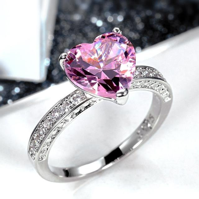 Huitan Verlobungsring, Herz, Rosa Zirkonia, Messing, Damen - Bild 1
