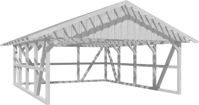 Skan Holz Carport Schwarzwald aus Fichtenholz mit Dachlattung und Rückwand in Weiß B/T/H: 684 x 772 cm - Bild 1