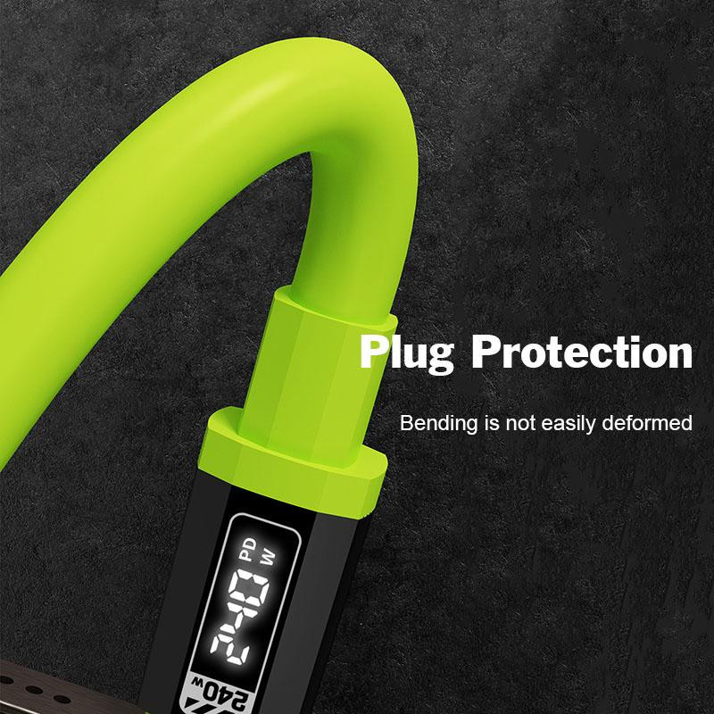 AlongChoice Schnellladekabel mit Digital Display Typ-C auf Typ-C 240W 6A und Typ-C auf 8Pin Lightning für iPhone 16 Pro, Grün, Länge: 1,5 m - Bild 5