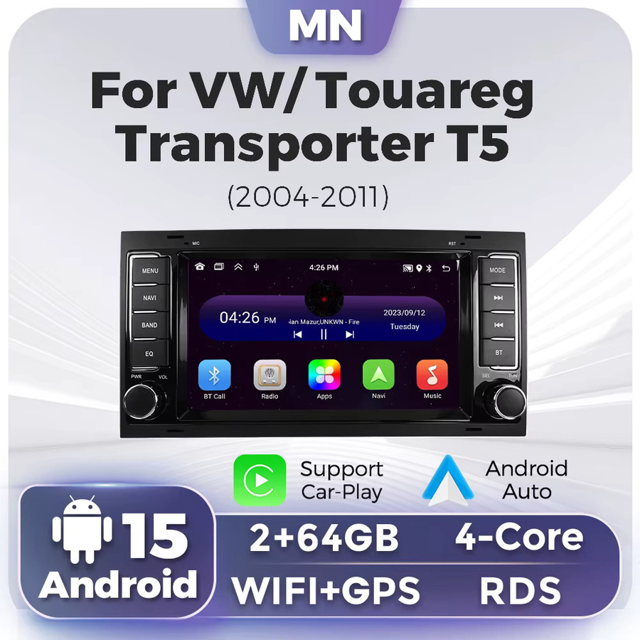 NAVIFANS Android 13 Autoradio mit 7 Zoll IPS Bildschirm für Volkswagen VW Touareg Multivan T5, Carplay und GPS, Schwarz - Bild 2
