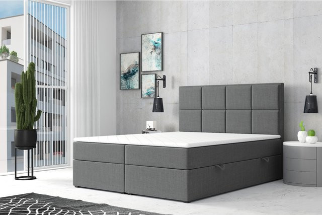 M-Punkt Boxspringbett NEAPEL mit Bettkasten in Anthrazit, B/T/H: 180 x 200 cm, Polsterbett aus Webstoff mit Visco-Schaum - Bild 1