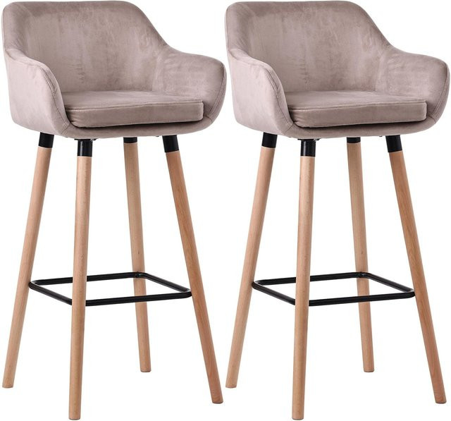 CLP Barhocker 2er Set gepolstert mit Lehne Grant in Beige mit Samtbezug und Holzgestell - Bild 1
