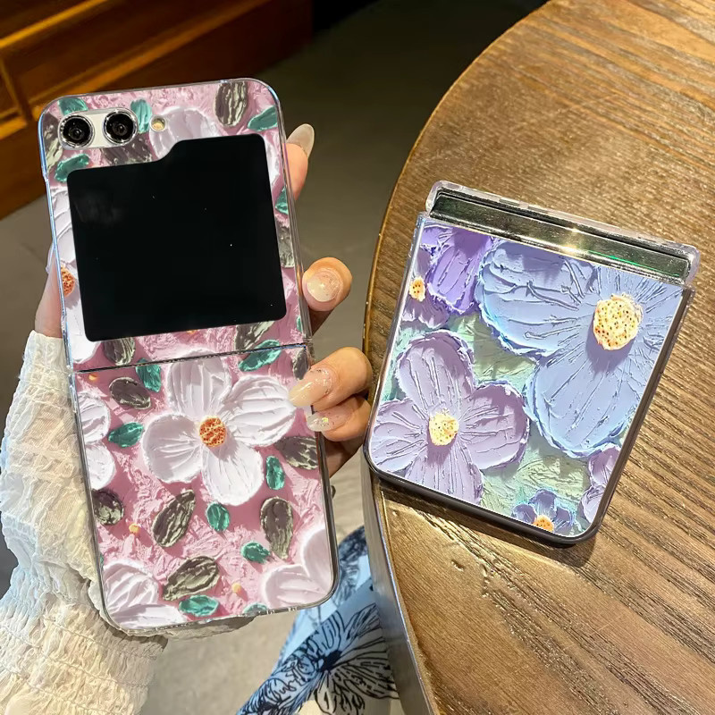 Transparente Ölgemälde-Blumen Schutzhülle für Samsung Galaxy Z Flip 6 7 8 FE aus hartem PC - Bild 2