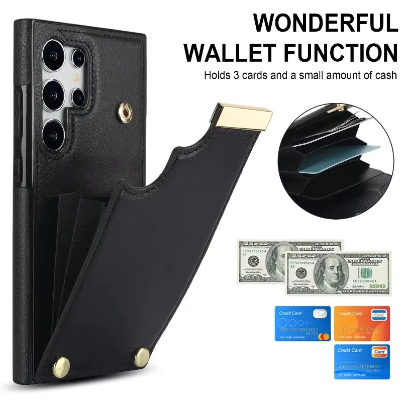 Leder Handyhülle Wallet Cover mit Kartensteckplatz für Samsung Galaxy S25 S24 S23 S22 Ultra Plus A55 A54 A35 A15 in Pink - Bild 3