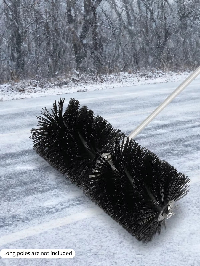 Bymaocar Kehrmaschine mit Besenkopf und rollendem Bürstenkopf in Schwarz als Aufsatz für Rasenmäher zum Kehren von Schnee und Gartenabfällen - Bild 6