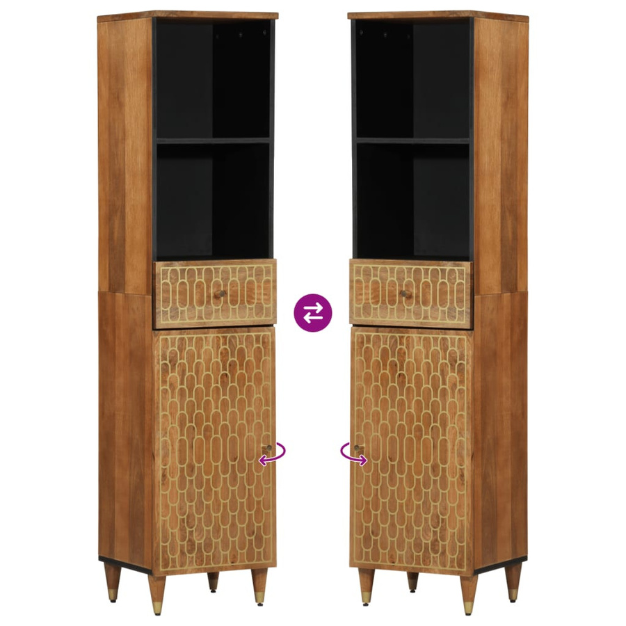vidaXL Badschrank aus massivem Mangoholz in Braun mit Retro-Stil, B/T/H: 38 x 33 x 160 cm - Bild 4