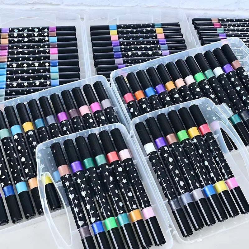 Glitzer-Textmarker Set mit 24 Metallic-Farben und Pinselspitze in Multicolour für ästhetischen Schulbedarf - Bild 2