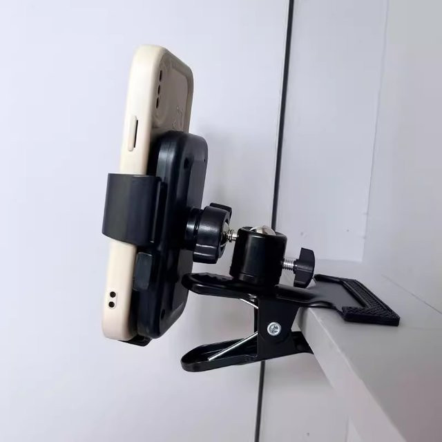 Desktop-Livestreaming-Ständer mit Metallklemme und universellem Gimbal-Handyhalter in Schwarz - Bild 1