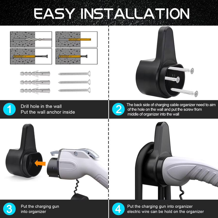 EV Ladegerät Halter Holster Dock für Typ 2 Ladekabel in Schwarz - Bild 4