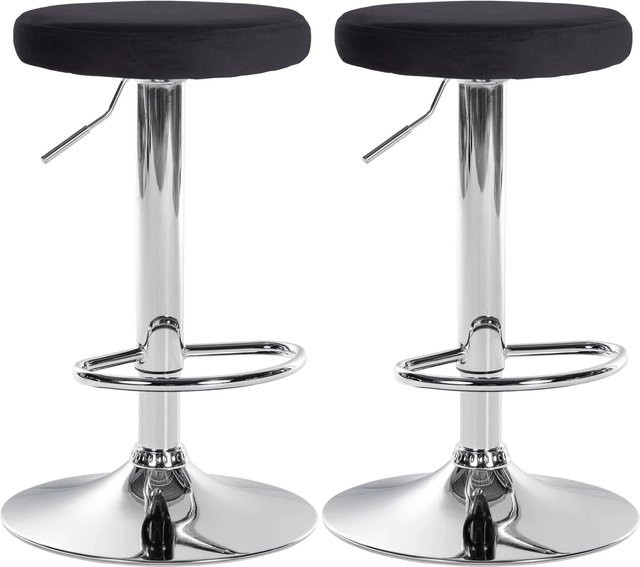 DELUKE 2er Set Barhocker KAZON aus Samt in Schwarz mit silbernem Fuß, höhenverstellbar und drehbar, B/T/H: 38,5 x 38,5 x 60 cm - Bild 1