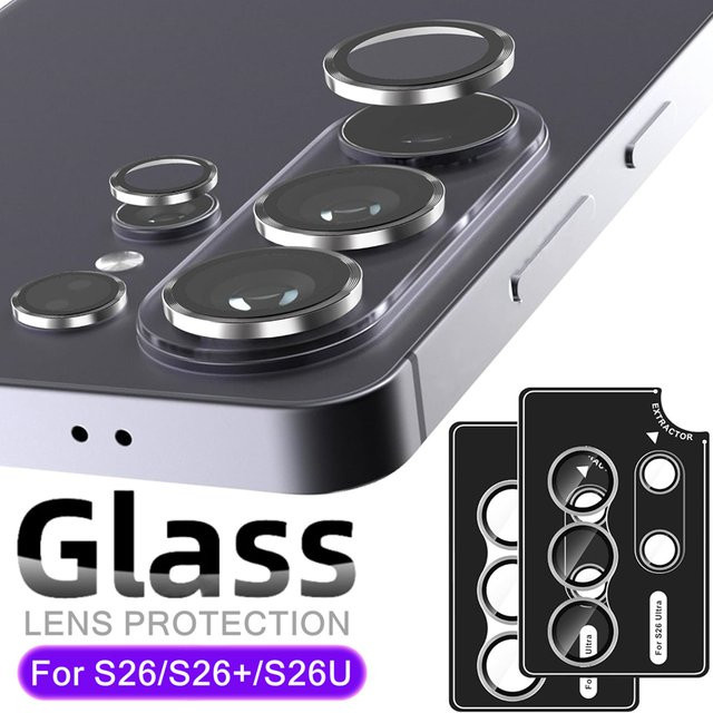 Metall-Kameraschutzkappe für Samsung S26 Ultra Plus mit gehärtetem Glas und AR AF Beschichtung in Silber und Transparent - Bild 1