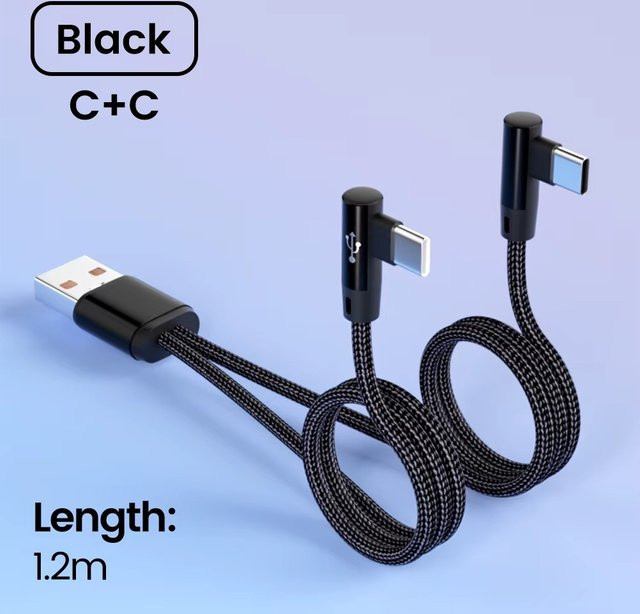 2 in 1 USB-C Lade-Splitter Kabel mit Ellenbogen-Stecker für schnelles Laden und Datenübertragung, Farbe: Rot, Länge: 1,2 m - Bild 1