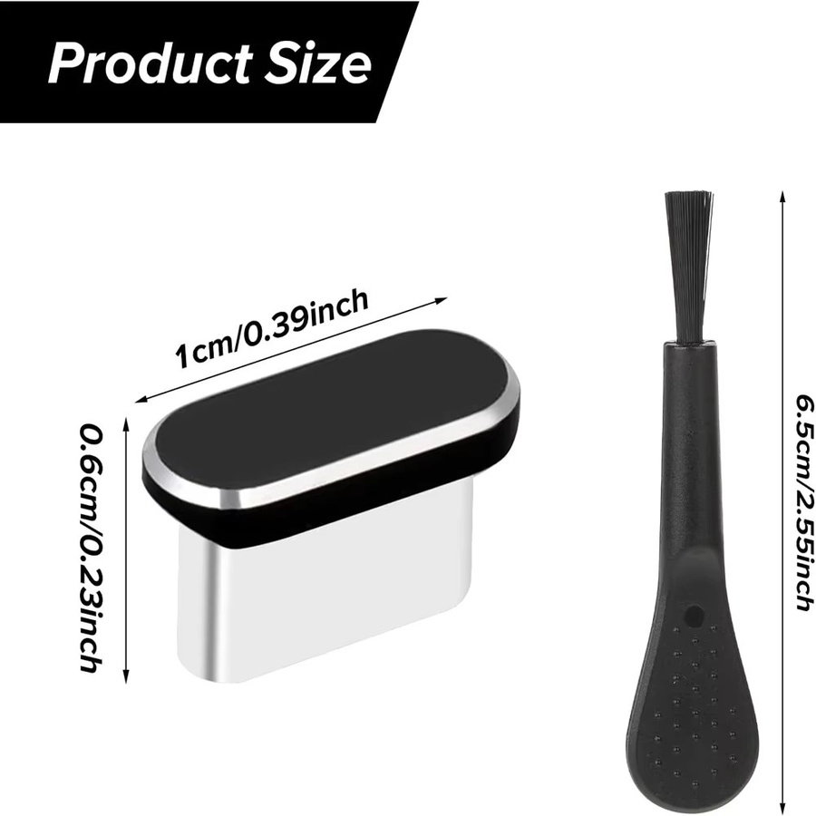 4-teiliges USB-C Staubschutz-Set in Silber mit Reinigungsbürste und Anti-Staub-Abdeckkappen für Samsung und alle USB-C Smartphones - Bild 3