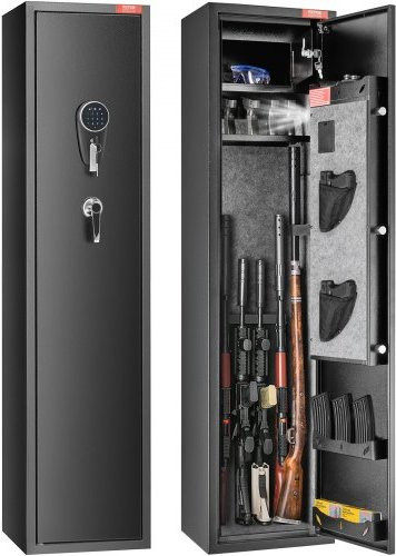 VEVOR Waffentresor für 5 Gewehre mit Fingerabdruck- und Digitalschloss, Waffenaufbewahrungsschrank aus Stahl in Schwarz, B/T/H: 144,7 x 35,5 x 36,0 cm - Bild 1