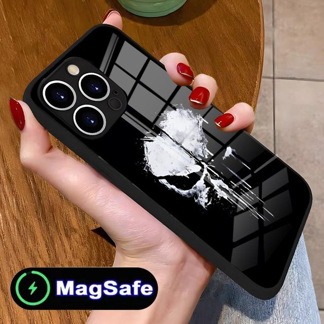 Beast Kingdom Marvel Punisher Handyhülle für iPhone 11 bis 16 Pro Max Plus Mini mit MagSafe Wireless Charging und Glasabdeckung in Schwarz - Bild 1