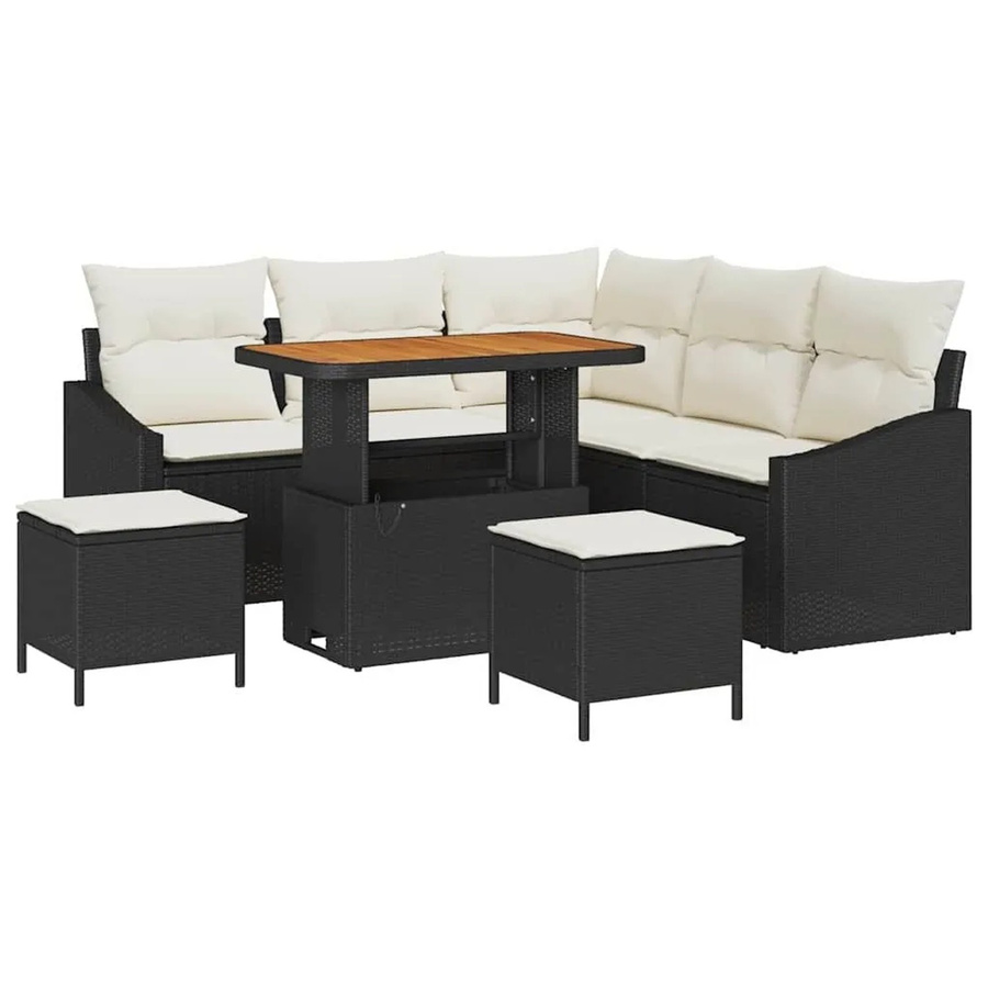 vidaXL Gartensofa-Set aus Poly Rattan mit 8 Kissen in Schwarz und Beige - Bild 2