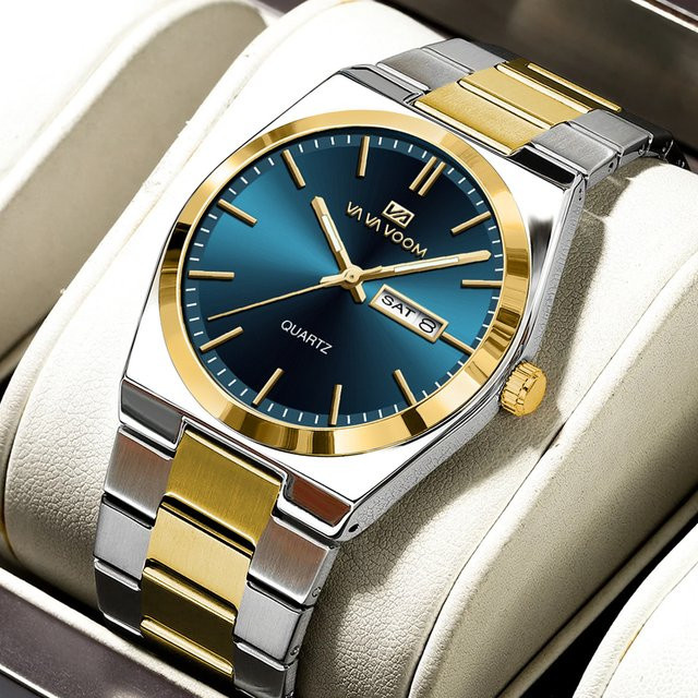 VA VA VOOM Armbanduhr Quarz, Edelstahl, Blau, Gold, 40 mm, Herren - Bild 1