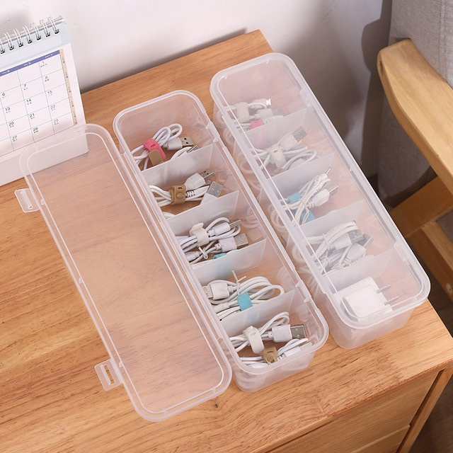 Transparente Kabel-Organizer-Box mit Trennwänden für Ladegeräte, USB-Kabel und Kleinteile - Bild 1