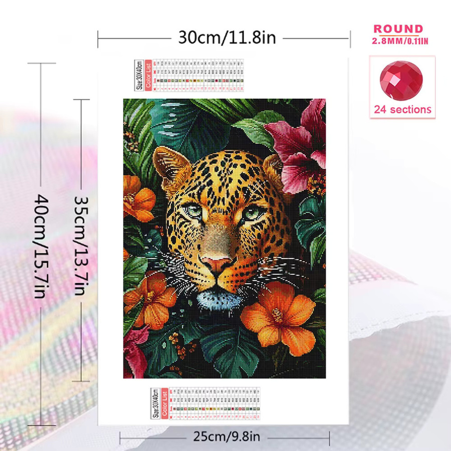 Evershine Diamant Mosaik DIY Kunstmalerei Gepard mit Blumen als Wanddekoration, Mehrfarbig, B/H: 30 x 20 cm - Bild 2
